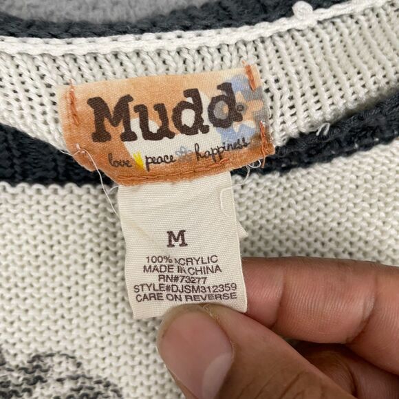 Mudd Skull Sweater Women M Ivory Gray Roses Knit Scoop Neck Punk Goth Y2K - Picture 3 of 7